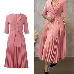 Pink pleated dress with matching jacket
