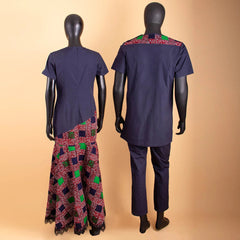 African Print Couple Set – Women’s Lace Dress Paired with Men’s Dashiki Shirt and Pants - Free Delivery Worldwide only at Flexi Africa