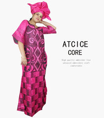 Buy African Women's Bazin Riche Embroidered Plus-Size Long Dress with Matching Scarf for only $59.66 at Flexi Africa!