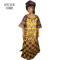 Buy African Women's Bazin Riche Embroidered Plus-Size Long Dress with Matching Scarf for only $59.66 at Flexi Africa!