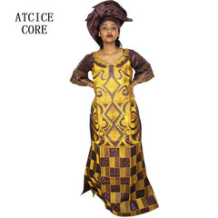 Buy African Women's Bazin Riche Embroidered Plus-Size Long Dress with Matching Scarf for only $59.66 at Flexi Africa!