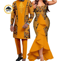 Dashiki African Couple Wedding Set – Women’s Mermaid Dress & Matching Men’s Bazin Riche Shirt and Pants - Free Delivery Worldwide only at Flexi Africa