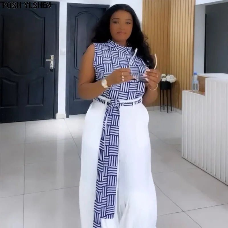 Luxury African Outfit for Women – Ankara Pleated Pants and Top Set, Plus Size Vacation Wear - Free Delivery Worldwide only at Flexi Africa