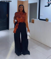 Luxury African Outfit for Women – Ankara Pleated Pants and Top Set, Plus Size Vacation Wear - Free Delivery Worldwide only at Flexi Africa