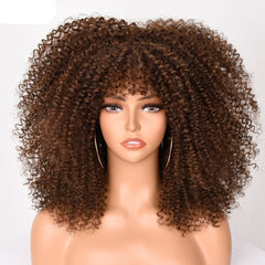 16" Short Kinky Curly Wig with Bangs Natural Synthetic Afro Hair for Black Women - Flexi Africa - Free Delivery Worldwide