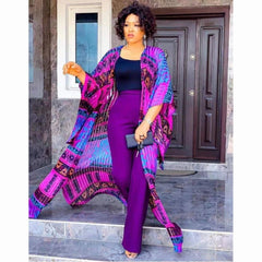 2PC African Dashiki Suit for Women - Long Coat Top & Wide - Leg Pants Set - Plus Size Party Outfit - Free Delivery Worldwide only at Flexi Africa