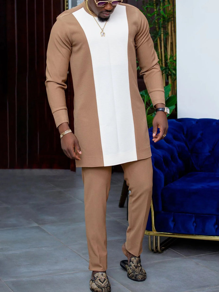2024 New in Nigerian African Men Traditional Outfit 2 Piece Sets High Quality Fashion Shirts and Pants Africa Clothes Costumes - Free Delivery Worldwide only at Flexi Africa