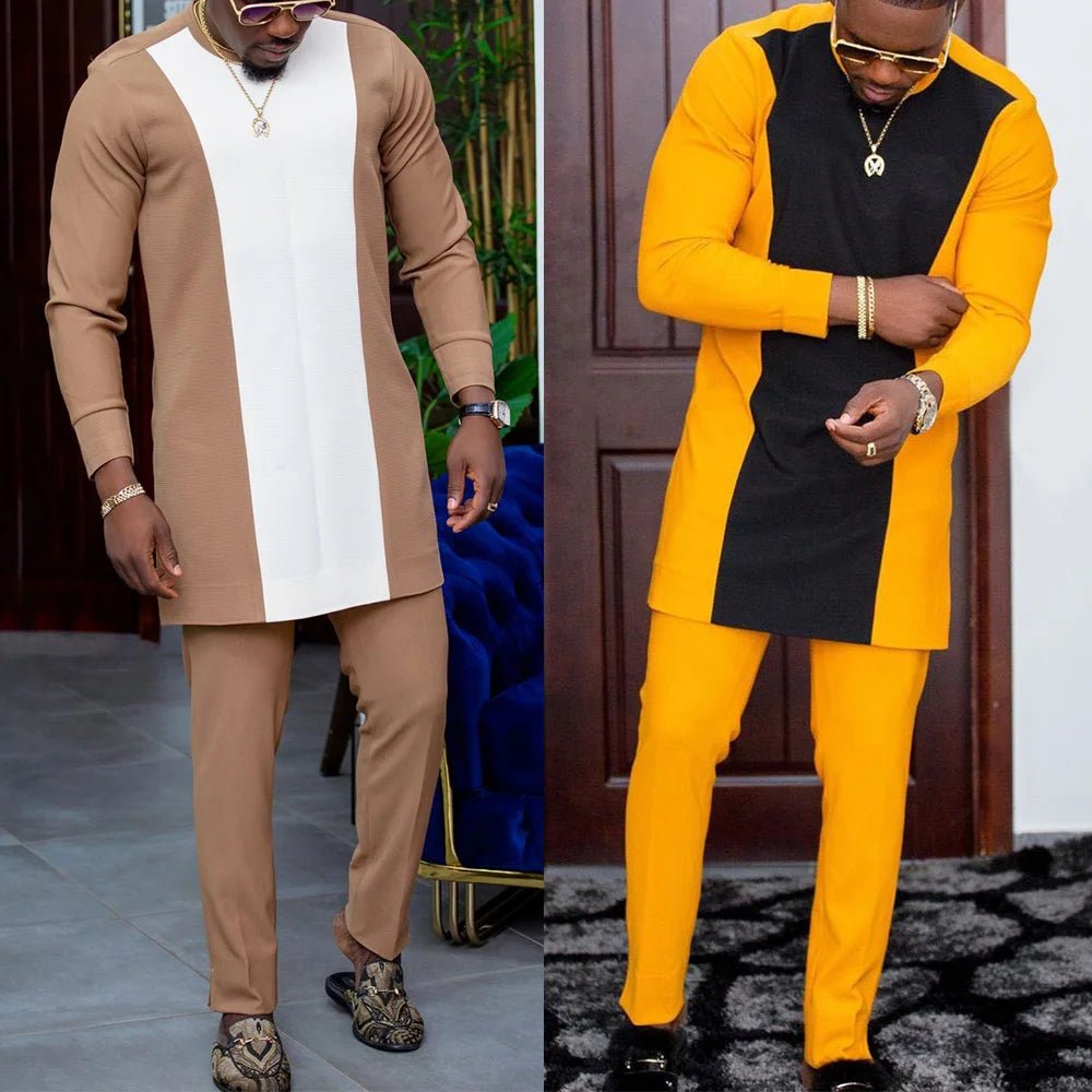 2024 New in Nigerian African Men Traditional Outfit 2 Piece Sets High Quality Fashion Shirts and Pants Africa Clothes Costumes - Free Delivery Worldwide only at Flexi Africa