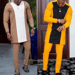 2024 New in Nigerian African Men Traditional Outfit 2 Piece Sets High Quality Fashion Shirts and Pants Africa Clothes Costumes - Free Delivery Worldwide only at Flexi Africa