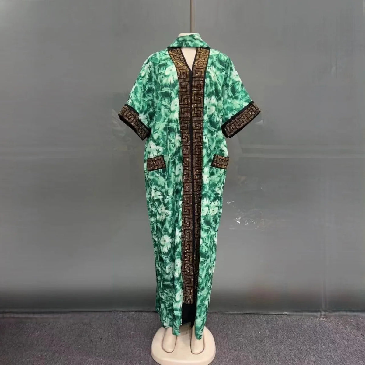 2025 New Fashion Middle Eastern Bubu Hot - Selling Diamond - Studded Loose Muslim African Summer Printed Women's Dress with Side Pockets - Free Delivery Worldwide only at Flexi Africa