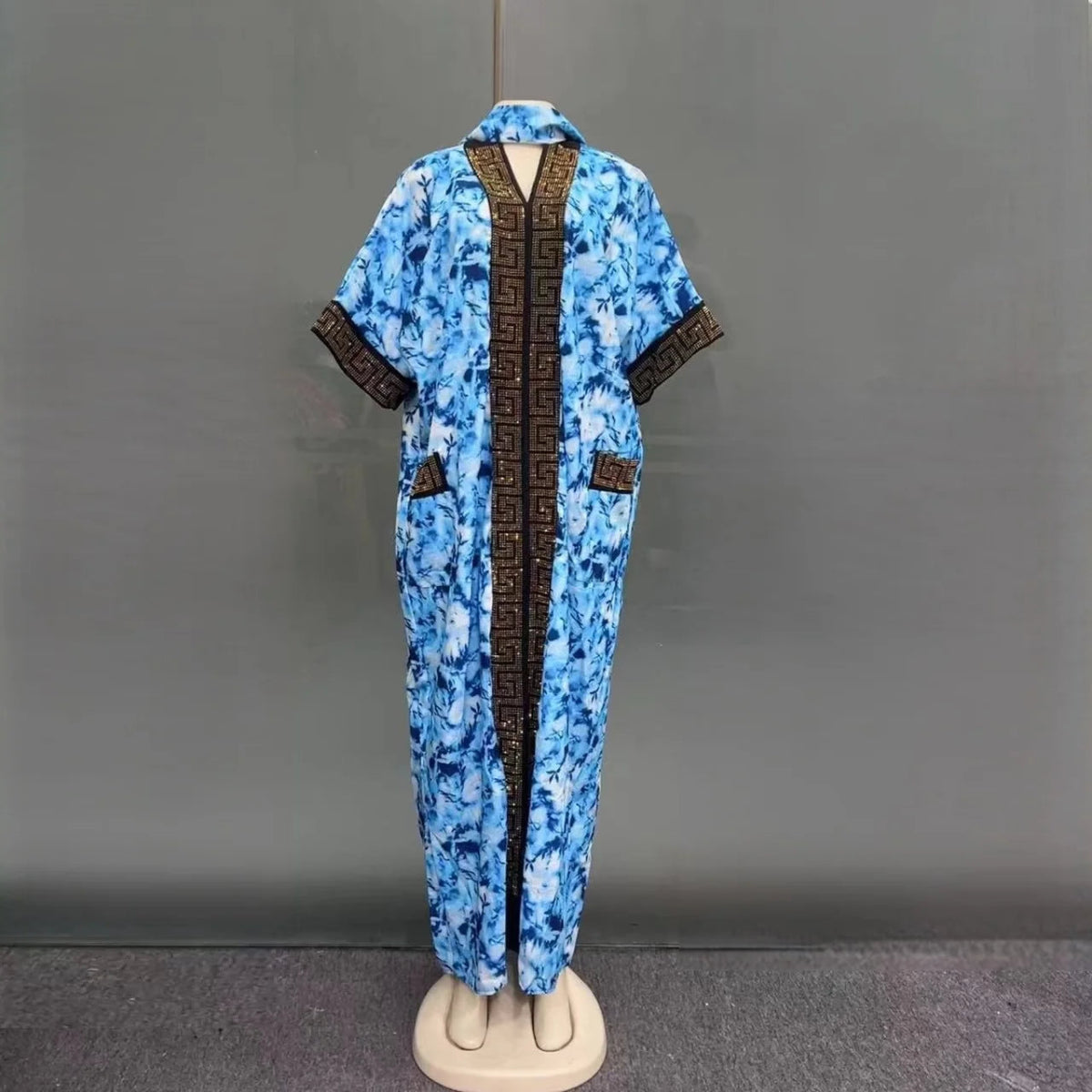 2025 New Fashion Middle Eastern Bubu Hot - Selling Diamond - Studded Loose Muslim African Summer Printed Women's Dress with Side Pockets - Free Delivery Worldwide only at Flexi Africa