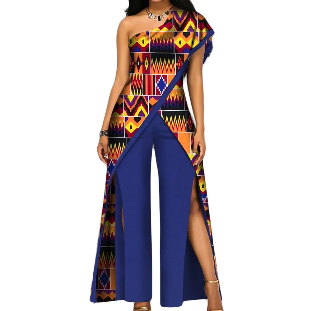 2PC African Women’s Ankara Pant Set – Stylish Off - Shoulder Top and Trousers - Free Delivery Worldwide only at Flexi Africa