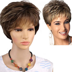 6" Length Amir Synthetic Brown Wig - Short Blonde Wigs Natural Wave Haircut, Puffy Straight Hair - Free Delivery Worldwide