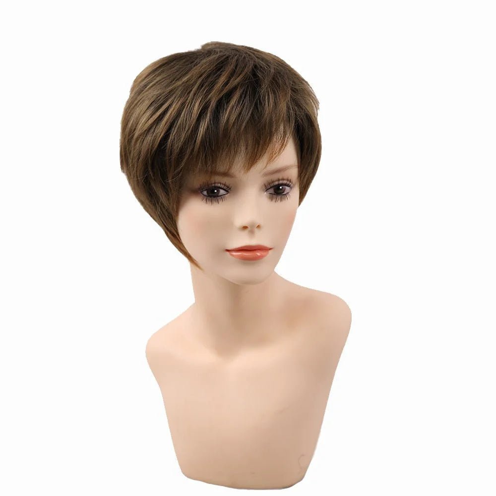 6" Length Amir Synthetic Brown Wig - Short Blonde Wigs Natural Wave Haircut, Puffy Straight Hair - Free Delivery Worldwide