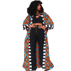 Women's African Dashiki Long Shirt Dress – Autumn Winter Print Cardigan Coat