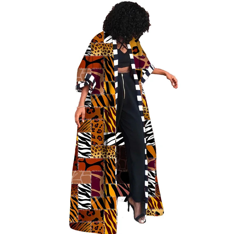 Women's African Dashiki Long Shirt Dress – Autumn Winter Print Cardigan Coat