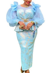 African Dresses for Women 2025 New Fashion Plus Size Sequin Evening Party Long Dress Dashiki Ankara Outfits Robe African Clothes