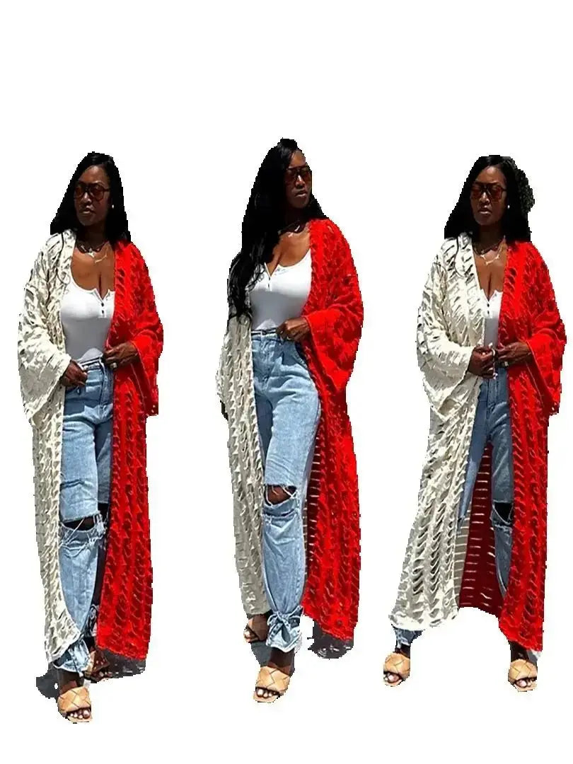 African Fashion Cardigans For Women Summer 2025 Sexy Hollow Denim Long Down Coat Plus Europe Lady Swimwear Long Kimonos