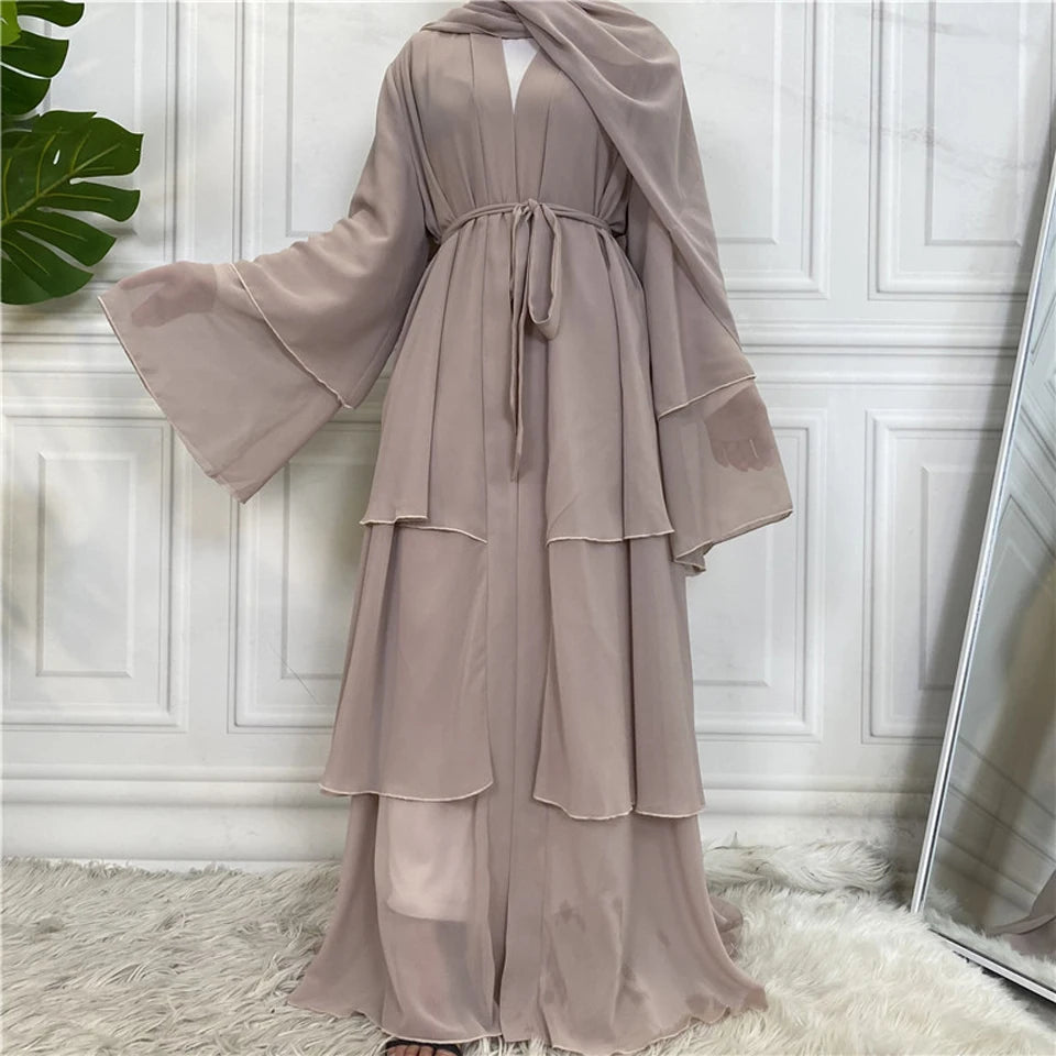 Luxury Chiffon Open Abaya Layered Kaftan for Women – Elegant Robe and Fashionable Caftan Dress - Free Delivery Worldwide only at Flexi Africa