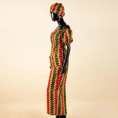 Elegant African Off-Shoulder Maxi Dress with Matching Headscarf & Earrings