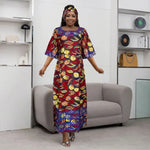African Embroidered Bazin Dress for Women – Floral Boho Ankara Long Robes - Free Delivery Worldwide only at Flexi Africa