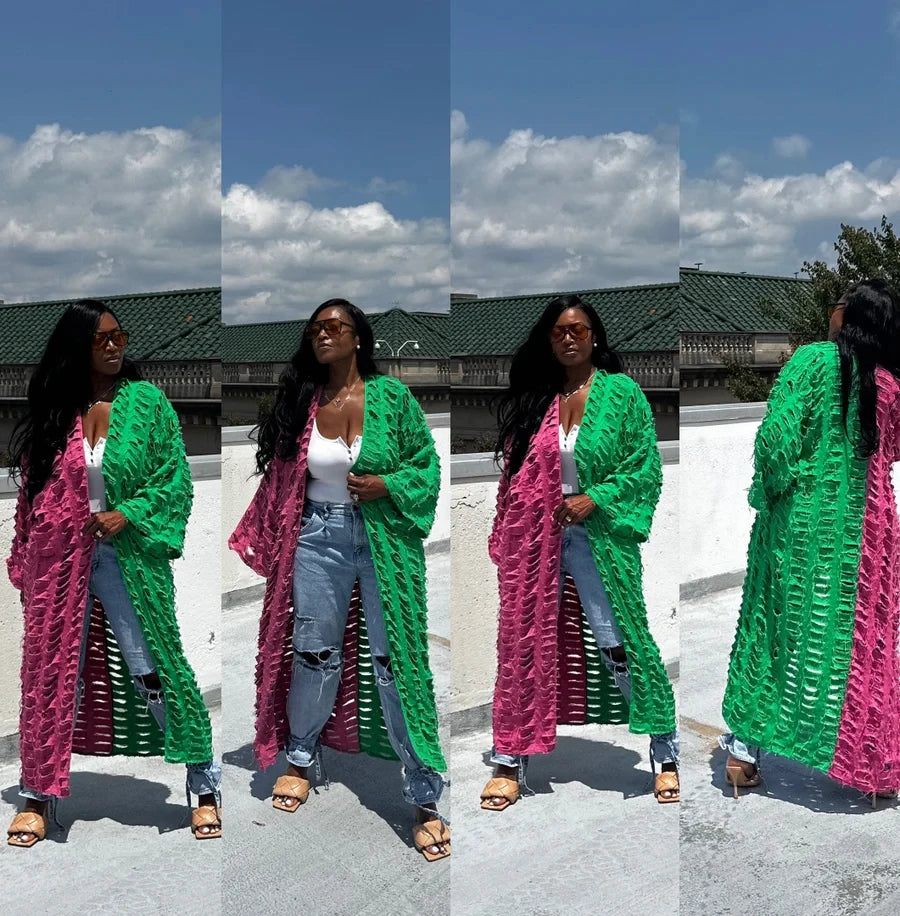 African Fashion Cardigans For Women Summer 2025 Sexy Hollow Denim Long Down Coat Plus Europe Lady Swimwear Long Kimonos