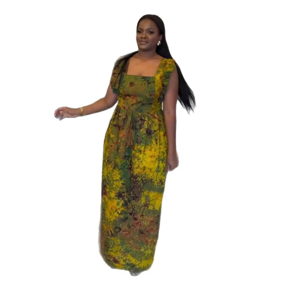 African Dresses For Women 2025 New African Clothes Dashiki Spaghetti Strap Ankara Bazin Traditional Robe Africa Long Dress