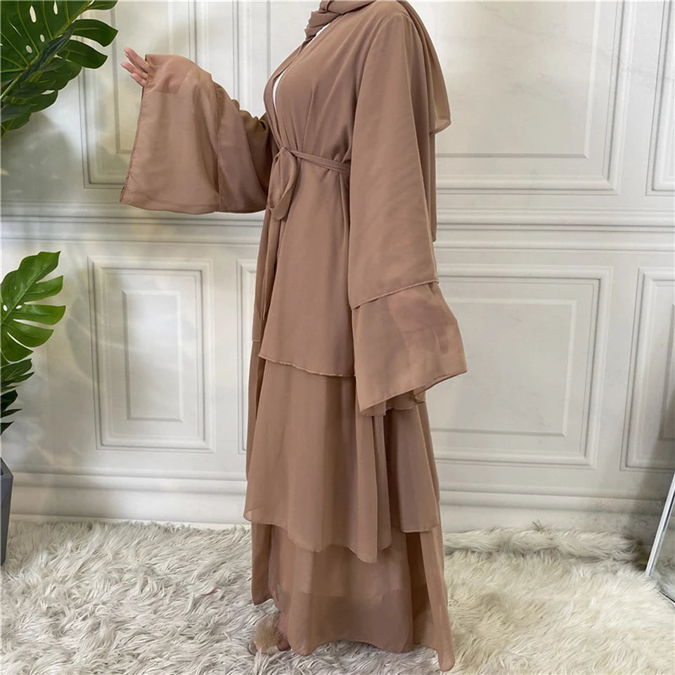 Luxury Chiffon Open Abaya Layered Kaftan for Women – Elegant Robe and Fashionable Caftan Dress - Free Delivery Worldwide only at Flexi Africa