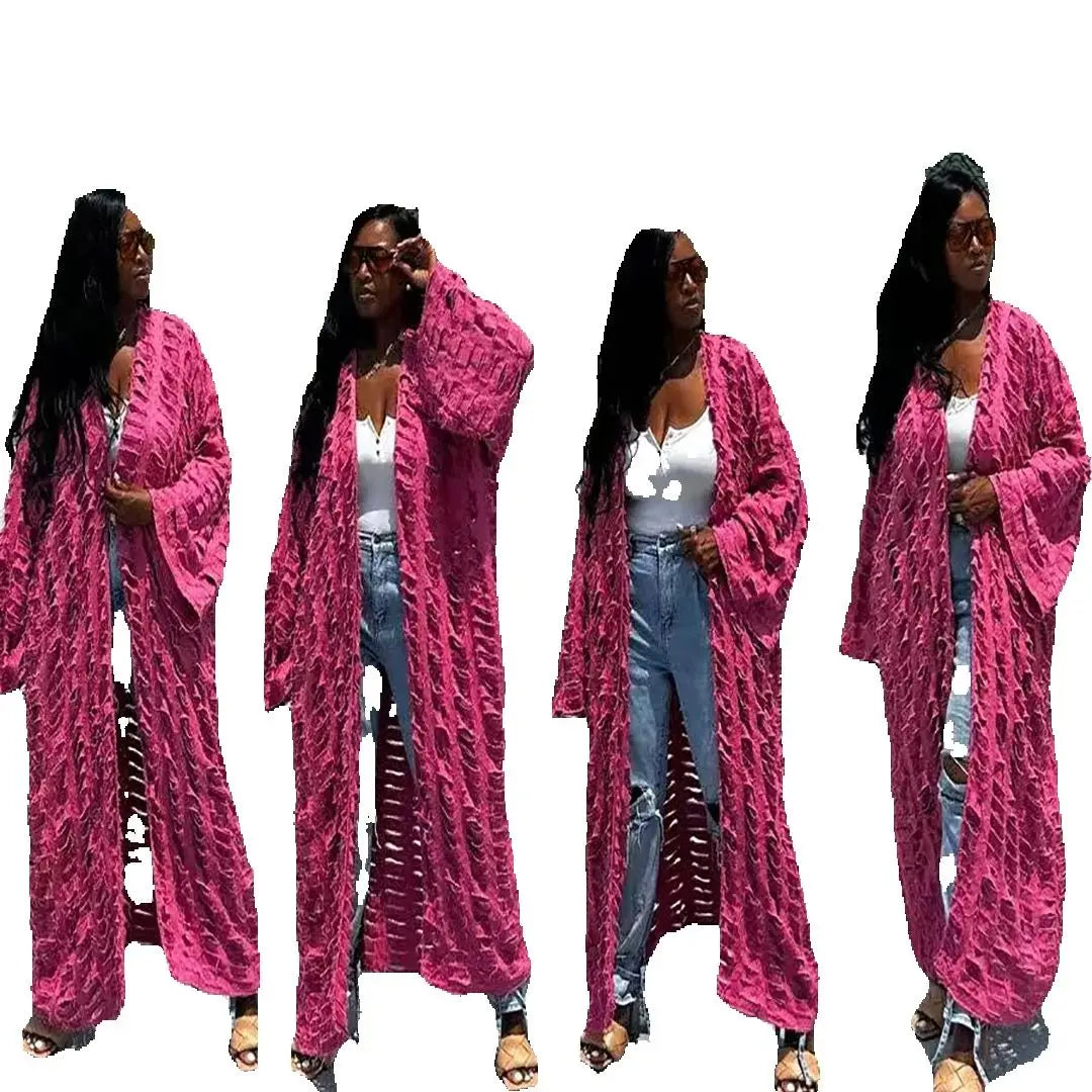 African Fashion Cardigans For Women Summer 2025 Sexy Hollow Denim Long Down Coat Plus Europe Lady Swimwear Long Kimonos