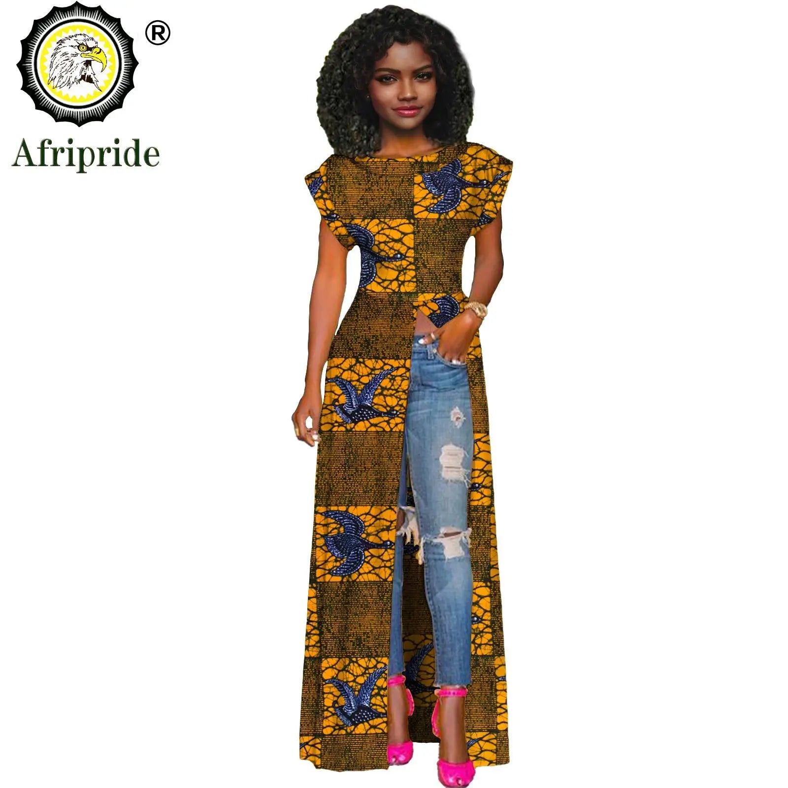 African Women's Long Trench Coat – Short Sleeve Bazin Riche Overcoat