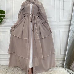 Luxury Chiffon Open Abaya Layered Kaftan for Women – Elegant Robe and Fashionable Caftan Dress - Free Delivery Worldwide only at Flexi Africa