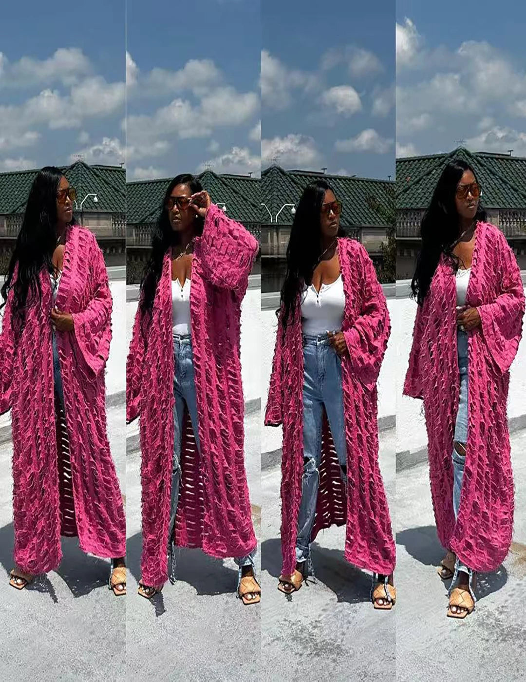 African Fashion Cardigans For Women Summer 2025 Sexy Hollow Denim Long Down Coat Plus Europe Lady Swimwear Long Kimonos