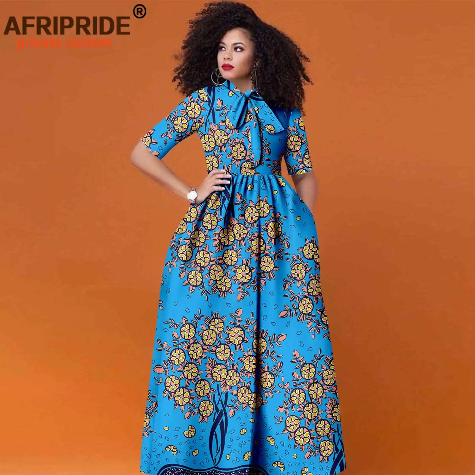 Women’s African Print Maxi Dress – Traditional High Waist Ankara Half Sleeve Attire