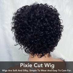 Pixie Cut Afro Curly Human Hair Wig for Black Women – Short Bouncy Funmi Wig with Bangs, Glueless Bob Style