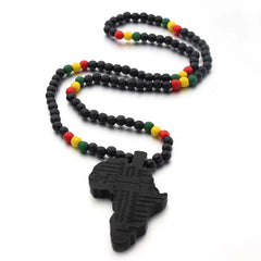Africa Map Necklace Unisex Wooden Pendant Bead String Necklace Jewelry - Flexi Africa - Free Delivery Worldwide only at www.flexiafrica.com