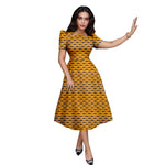Buy African Print Collar Mid-Calf Dress – Short Sleeve Elegant Party & Casual Wear for only $56.54 at Flexi Africa!
