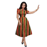 Buy African Print Collar Mid-Calf Dress – Short Sleeve Elegant Party & Casual Wear for only $56.54 at Flexi Africa!