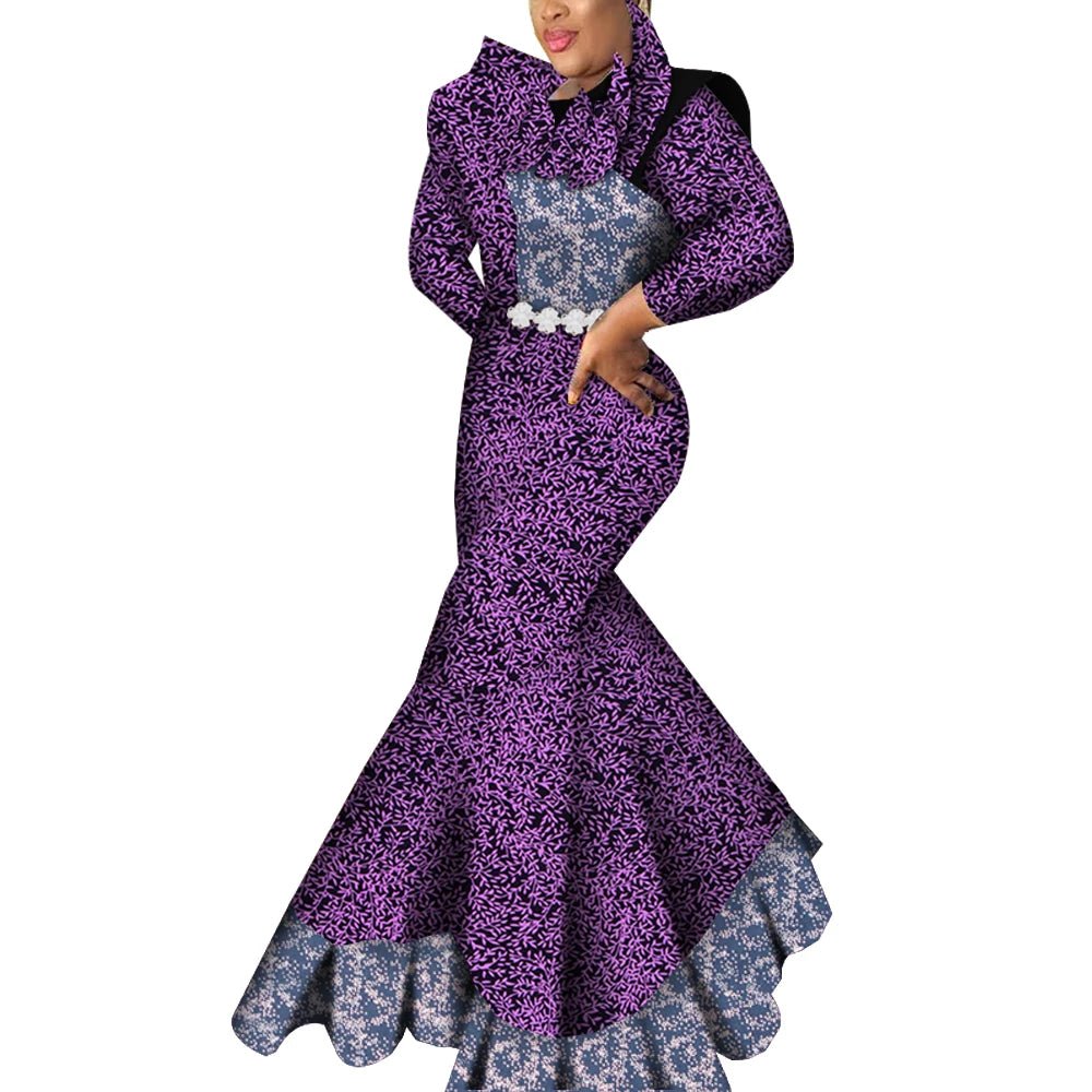 African Ankara Print Bodycon Dress for Women – Long Dashiki Evening Robe - Free Delivery Worldwide only at Flexi Africa