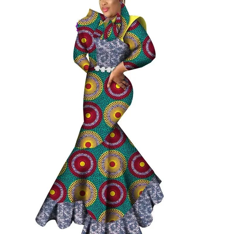 African Ankara Print Bodycon Dress for Women – Long Dashiki Evening Robe - Free Delivery Worldwide only at Flexi Africa