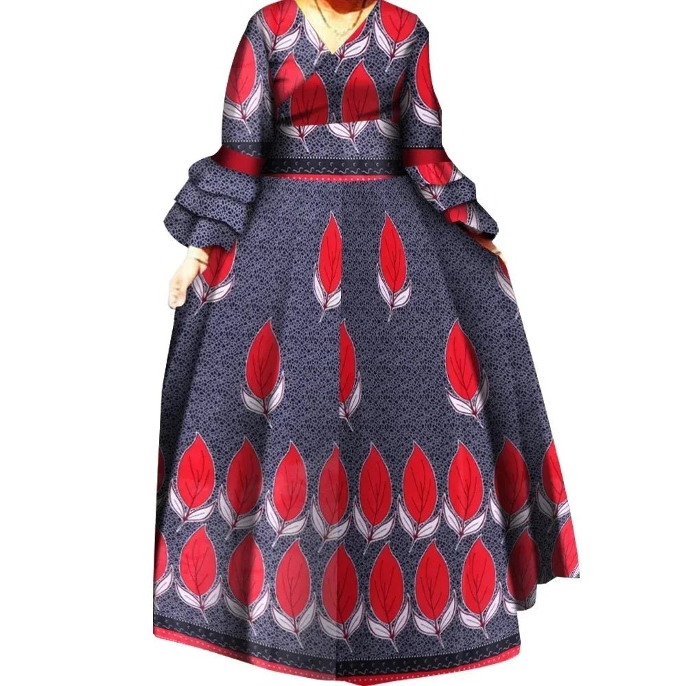 African Ankara Print Long Dress for Women – Draped Bazin Riche Dashiki Style - Free Delivery Worldwide only at Flexi Africa