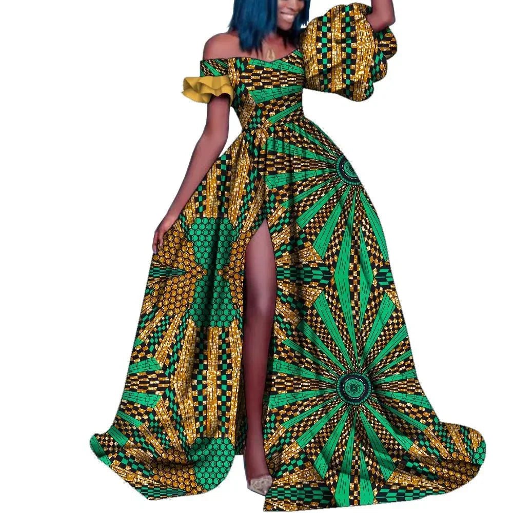 African Ankara Print Maxi Dress for Women – Dashiki Long Split Elegant Party Wear - Free Delivery Worldwide only at Flexi Africa