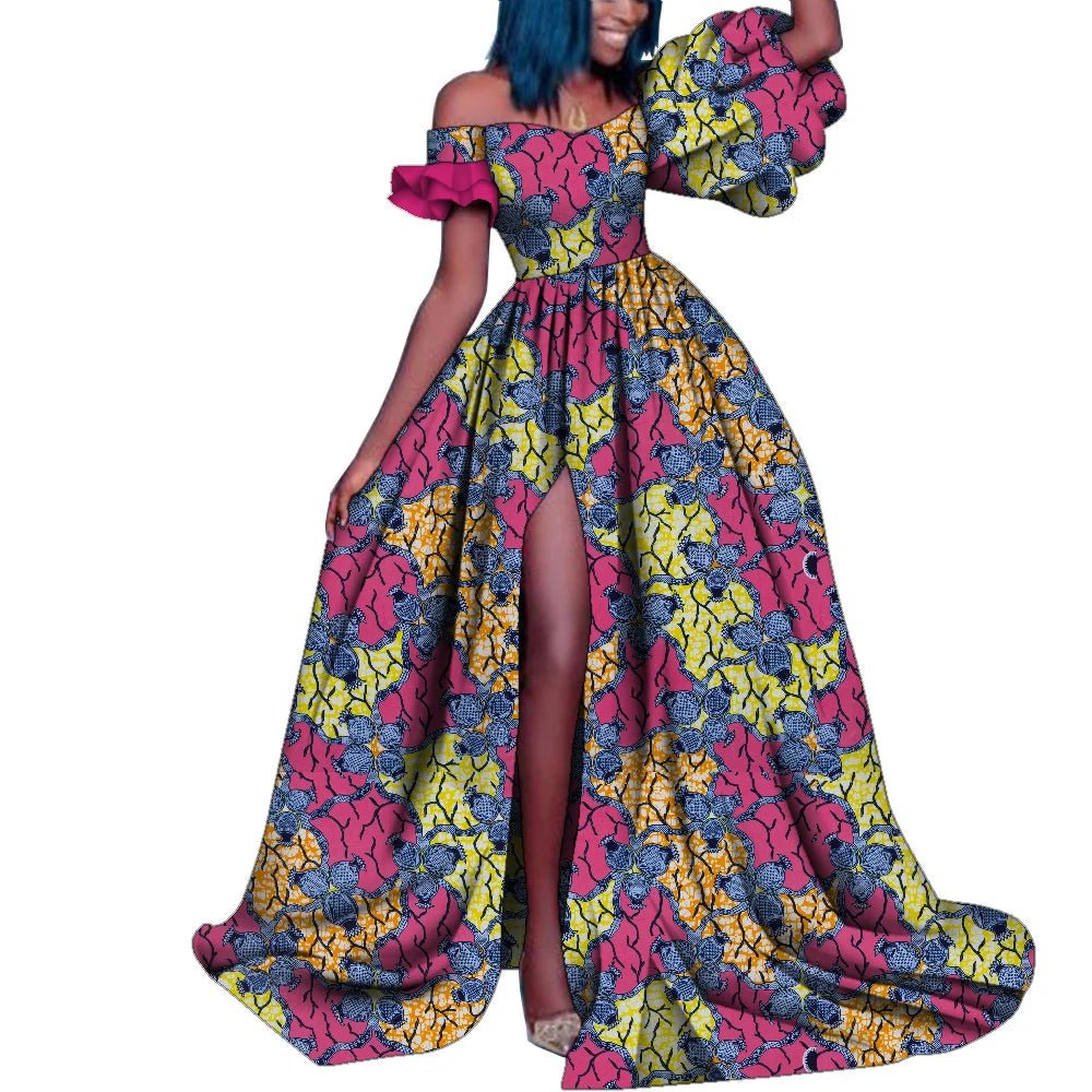 African Ankara Print Maxi Dress for Women – Dashiki Long Split Elegant Party Wear - Free Delivery Worldwide only at Flexi Africa