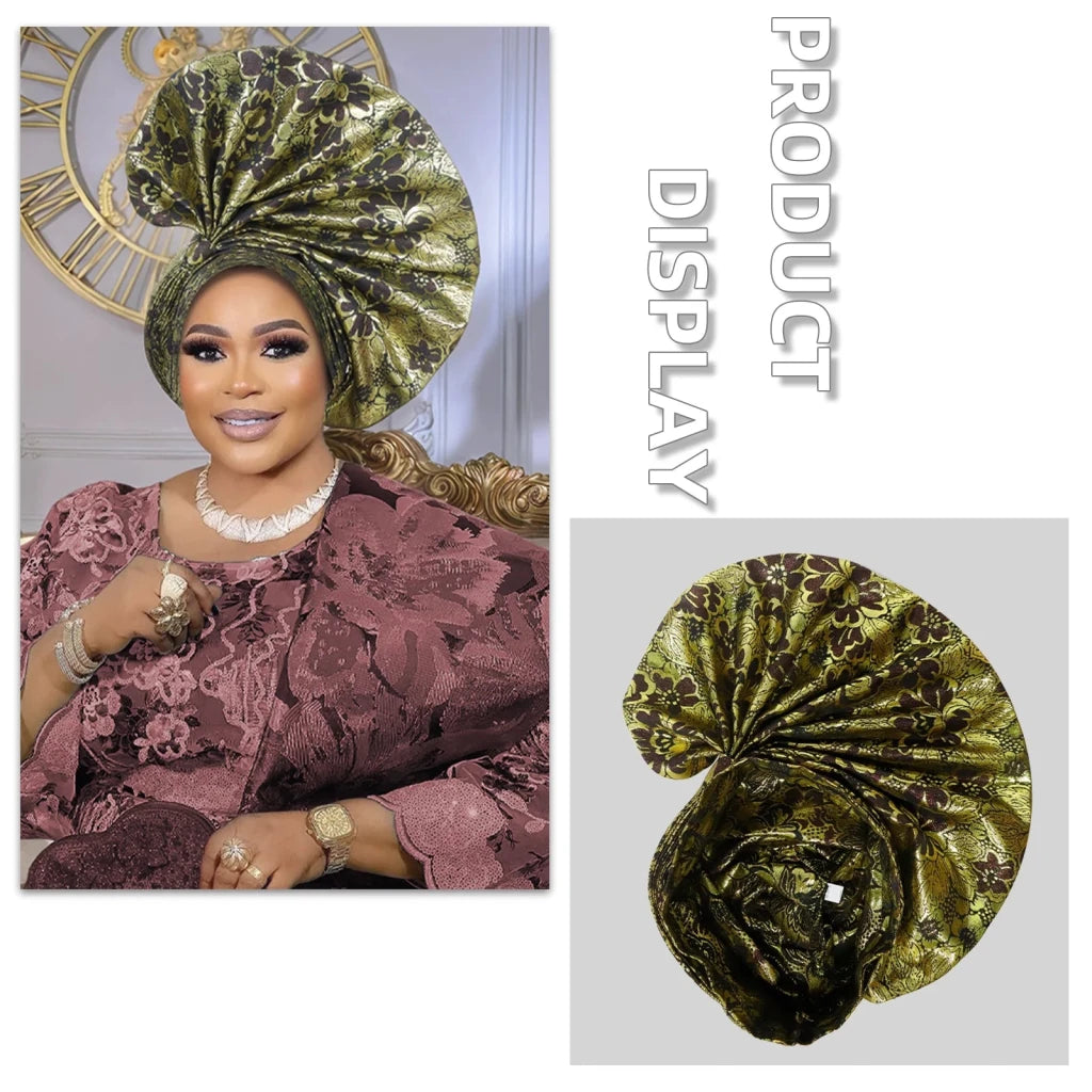 African Auto Gele Headwrap – Bold Fan - Shaped Ready - Made Headtie for Women - Free Delivery Worldwide only at Flexi Africa