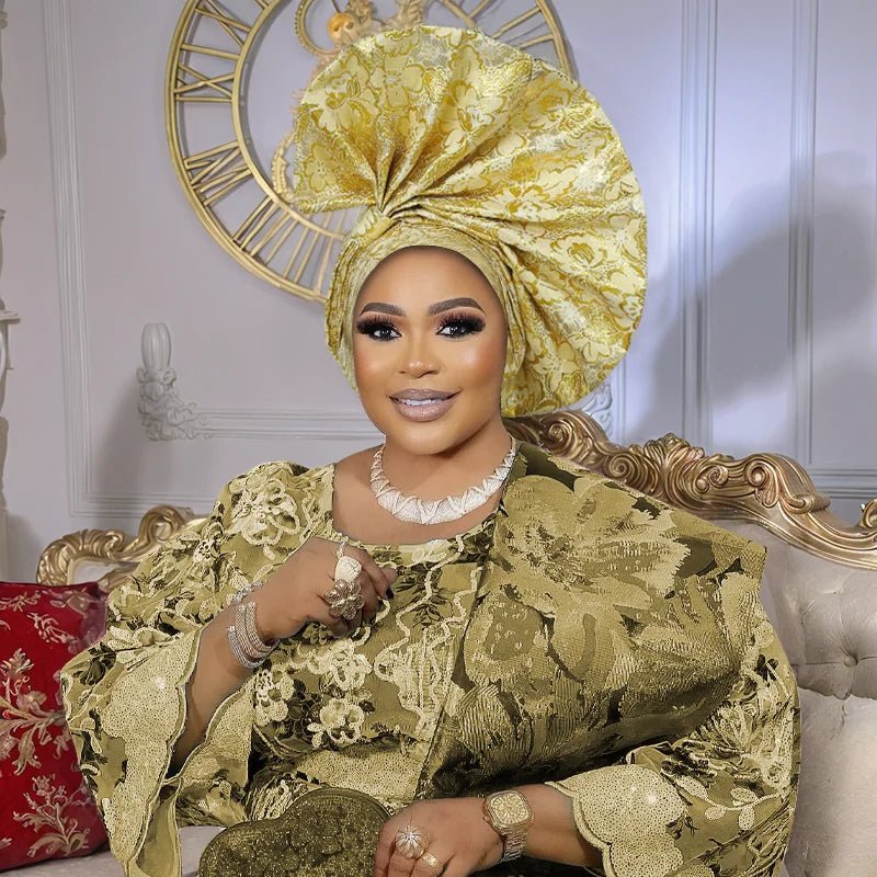 African Auto Gele Headwrap – Bold Fan - Shaped Ready - Made Headtie for Women - Free Delivery Worldwide only at Flexi Africa