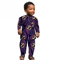 African Boys Cotton Clothes Wax Print Top and Pants Sets for Kids clothing - Flexi Africa offers Free Delivery Worldwide