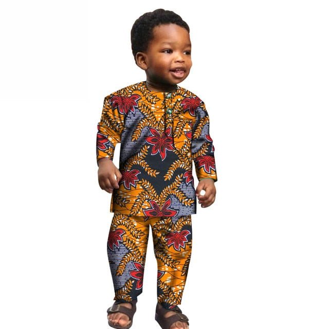 African Boys Cotton Clothes Wax Print Top and Pants Sets for Kids - Free Delivery Worldwide only at Flexi Africa