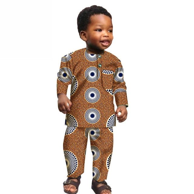 African Boys Cotton Clothes Wax Print Top and Pants Sets for Kids - Free Delivery Worldwide only at Flexi Africa