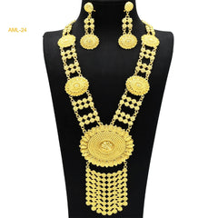 African Bridal Wedding Party Jewelry Set: Gold-Colored Necklace, Earrings, and Big Pendant Ensemble - Flexi Africa FREE POST