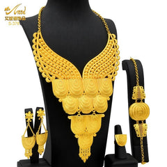 African Bridal Wedding Party Jewelry Set: Gold-Colored Necklace, Earrings, and Big Pendant Ensemble - Flexi Africa FREE POST