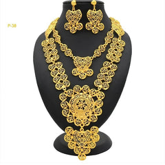 African Bridal Wedding Party Jewelry Set: Gold-Colored Necklace, Earrings, and Big Pendant Ensemble - Flexi Africa FREE POST